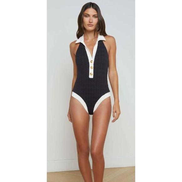 Lagence Natalya Collared One-Piece Black/White XS - Picture 1 of 8